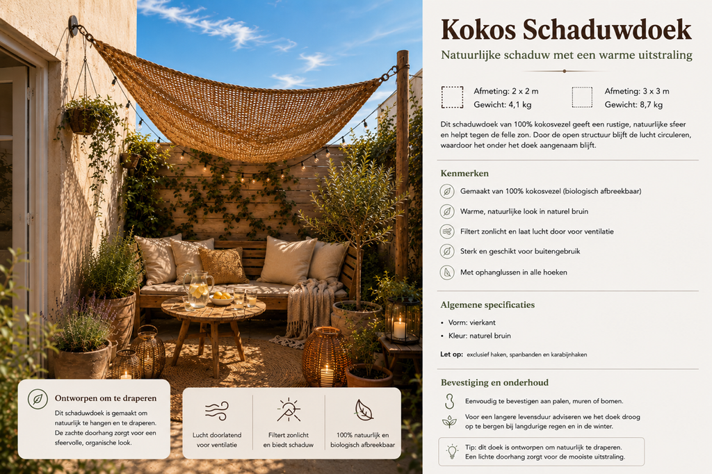Schaduwdoek van kokosvezel - <strong>vierkant</strong>