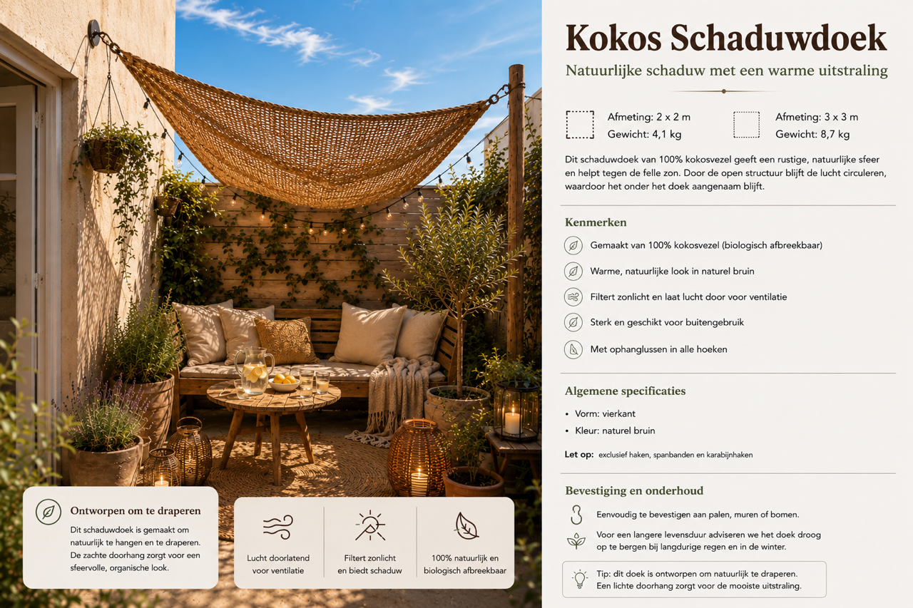 Schaduwdoek van kokosvezel - <strong>vierkant</strong>